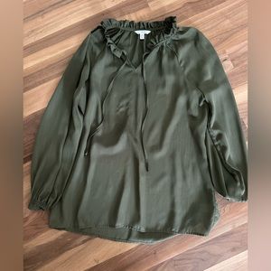 Green flowy blouse with small gold stripes